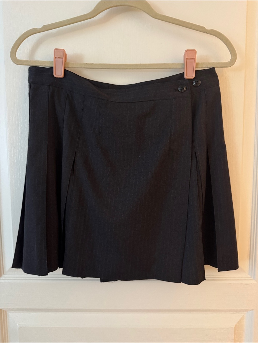 Black Pleated Skater Skirt with Button Waist